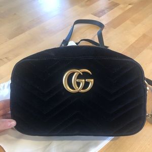 Velvet Matelasse Small GG Marmont Chain Shoulder Bag Black